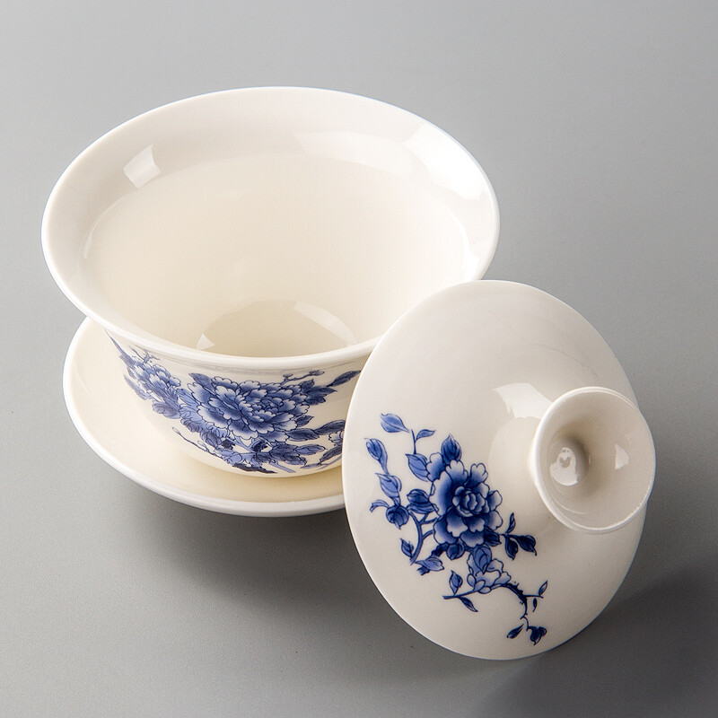 盖碗 青花瓷白瓷 三才杯 功夫茶具单品 配件 陶瓷小号 茶杯 青花白瓷盖碗